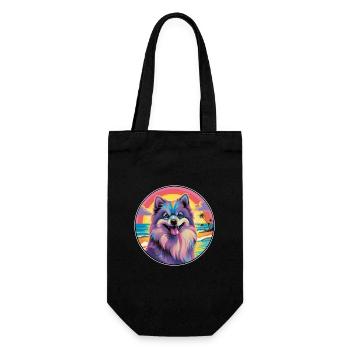 Keeshond Dog Breed Colorful Cartoon Watercolor - Gift Bag for Bottles - black - Front