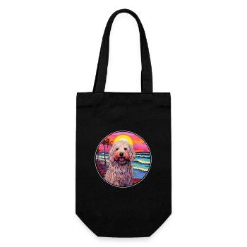 Komondor Dog Breed Aquarelle de dessin animé coloré - Sac à bouteille - noir - Devant