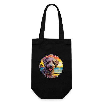 Labradoodle Dog Breed Colorful Cartoon Watercolor - Gift Bag for Bottles - black - Front