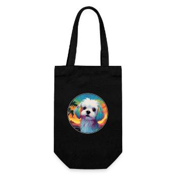 Chien maltais race coloré dessin animé aquarelle - Sac à bouteille - noir - Devant