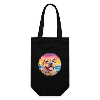 Miniature Shar Pei chien race coloré dessin animé Wate - Sac à bouteille - noir - Devant