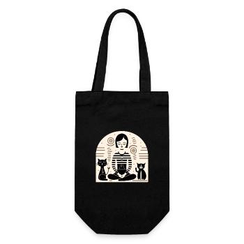 Yoga with Cats - Geschenkbeutel für Flaschen - Schwarz - Vorne