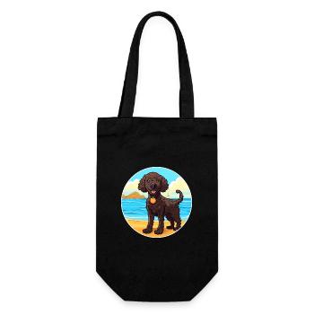 Lockig beschichteter Retriever Hund Rasse Cartoon Kawaii - Geschenkbeutel für Flaschen - Schwarz - Vorne