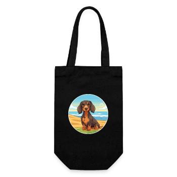 Dackel Hund Rasse Cartoon Kawaii Clipart Hund Haustier - Geschenkbeutel für Flaschen - Schwarz - Vorne