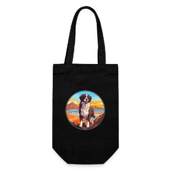 Landseer chien race dessin animé kawaii clipart chien animal de compagnie - Sac à bouteille - noir - Devant