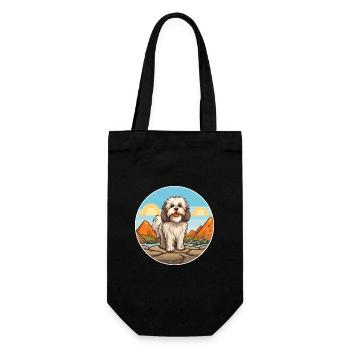 Lhasa Apso Hund Rasse Cartoon Kawaii Clipart Hund - Geschenkbeutel für Flaschen - Schwarz - Vorne