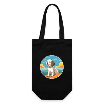 Romanian Mioritic Dog Breed Cartoon Kawaii Clipart - Gift Bag for Bottles - black - Front
