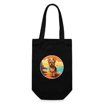 Yorkshire Terrier Dog Breed Cartoon Kawaii Clipart - Gift Bag for Bottles - black - Front