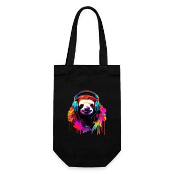 Faultier mit Kopfhörer Musik Faul Müde Faultiere - Geschenkbeutel für Flaschen - Schwarz - Vorne