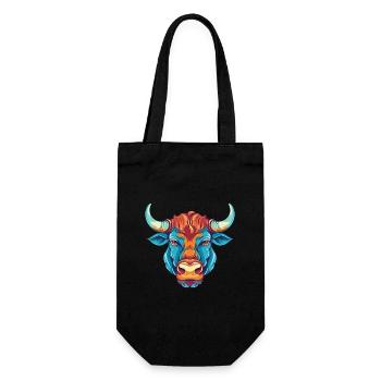 Bull Colorful Watercolor Cartoon Kawaii Animal - Gift Bag for Bottles - black - Front