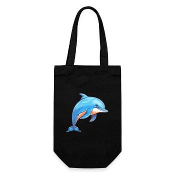 Dolphin Colorful Watercolor Cartoon Kawaii Animal - Gift Bag for Bottles - black - Front