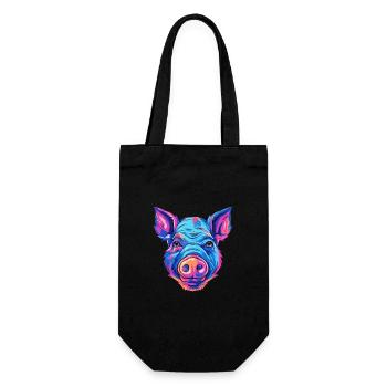 Cochon Aquarelle Colorée Dessin Animé Kawaii Animal - Sac à bouteille - noir - Devant
