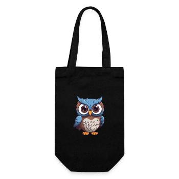 Hibou mignon dessin animé kawaii aquarelle animal de compagnie - Sac à bouteille - noir - Devant