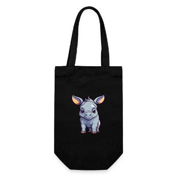Rhino Cute Cartoon Kawaii Watercolor Animal Pet - Gift Bag for Bottles - black - Front