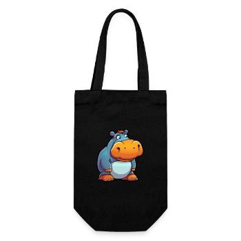 Hippo Cute Cartoon Kawaii Watercolor Animal Pet - Gift Bag for Bottles - black - Front