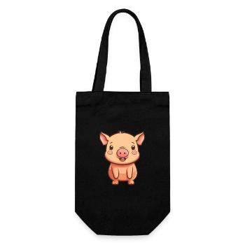 Cochon Mignon Dessin Animé Kawaii Aquarelle Animal De Compagnie - Sac à bouteille - noir - Devant