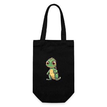 Iguana Cute Cartoon Kawaii Watercolor Animal Pet - Gift Bag for Bottles - black - Front