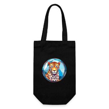 Leopard Stained Glass Colorful Cartoon Kawaii Anim - Gift Bag for Bottles - black - Front