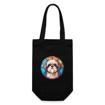 Shih Tzu Dog Stained Glass Colorful Cartoon Kawaii - Gift Bag for Bottles - black - Front