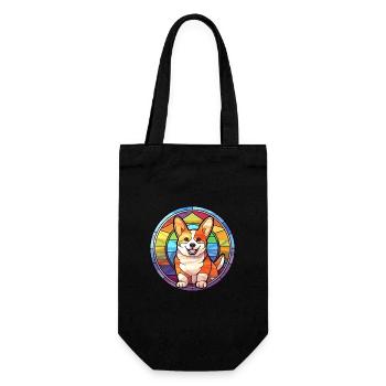 Corgi Hund Buntes Glas Bunte Karikatur Kawaii An - Geschenkbeutel für Flaschen - Schwarz - Vorne