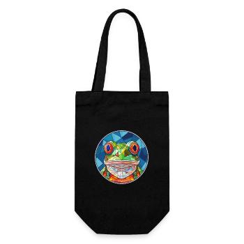 Grenouille vitrail coloré dessin animé Kawaii Animal - Sac à bouteille - noir - Devant