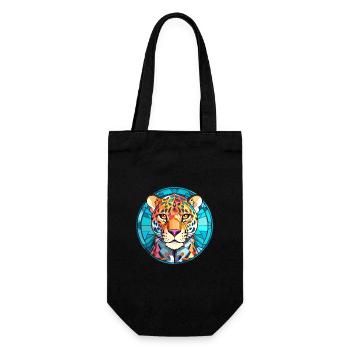 Leopard Stained Glass Colorful Cartoon Kawaii Anim - Gift Bag for Bottles - black - Front