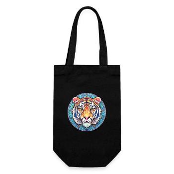 Tiger Stained Glass Colorful Cartoon Kawaii Animal - Gift Bag for Bottles - black - Front