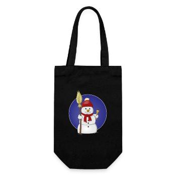 Dessin joyeux d’un bonhomme de neige avec un chapeau rouge - Sac à bouteille - noir - Devant