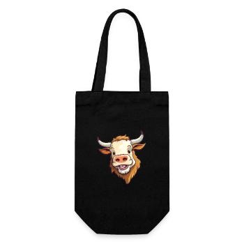 Bull Cute Happy Kawaii Cartoon Clipart Animal - Gift Bag for Bottles - black - Front