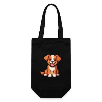 Chien Mignon Heureux Kawaii Cartoon Clipart Animal - Sac à bouteille - noir - Devant