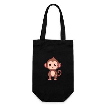 Baboon Cute Happy Kawaii Cartoon Clipart Animal - Gift Bag for Bottles - black - Front