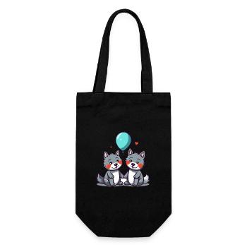 Wölfe Kawaii Cartoon Haustier spielt mit Luftballons - Geschenkbeutel für Flaschen - Schwarz - Vorne