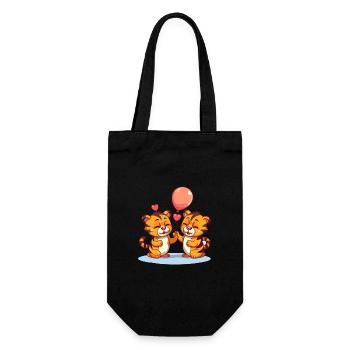 Tigers Kawaii Cartoon Pet Playing With Balloons - Gift Bag for Bottles - black - Front