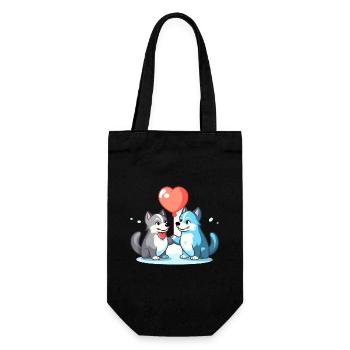 Husky Dogs Kawaii Cartoon Pet Playing With Balloon - Gift Bag for Bottles - black - Front