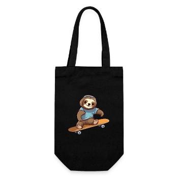 Funny Sloth Kawaii Cartoon Pet Playing Skateboard - Gift Bag for Bottles - black - Front