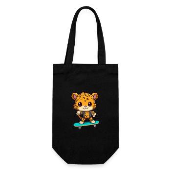 Lustiger Leopard Kawaii Cartoon spielt Skateboard - Geschenkbeutel für Flaschen - Schwarz - Vorne