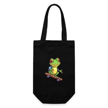 Funny Frog Kawaii Cartoon Pet Playing Skateboard - Gift Bag for Bottles - black - Front