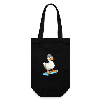 Drôle d’oie kawaii dessin animé animal de compagnie jouant à la planche à roulettes - Sac à bouteille - noir - Devant