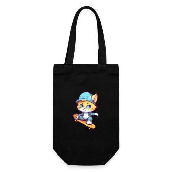 Funny Cat Kawaii Cartoon Pet Playing Skateboard - Gift Bag for Bottles - black - Front