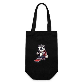 Lustiger Dachs Kawaii Cartoon Haustier spielt Skateboard - Geschenkbeutel für Flaschen - Schwarz - Vorne