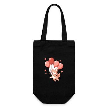Dog Kawaii Cartoon Pet Playing With Balloons - Gift Bag for Bottles - black - Front