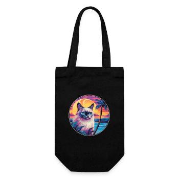 Heilige Birma-Katzenrasse, Aquarell-Cartoon Kawaii - Geschenkbeutel für Flaschen - Schwarz - Vorne