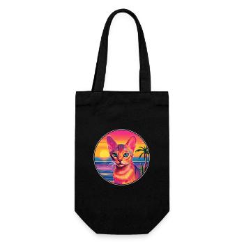 Abessinier Kurzhaarkatze Aquarell Cartoon Kawaii - Geschenkbeutel für Flaschen - Schwarz - Vorne