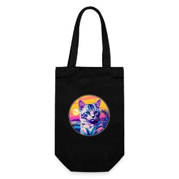 Australische gefleckte Nebelkatze, Aquarell-Cartoon-Haustier - Geschenkbeutel für Flaschen - Schwarz - Vorne
