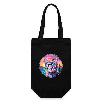 American Shorthair Cat Watercolor Cartoon Kawaii - Gift Bag for Bottles - black - Front
