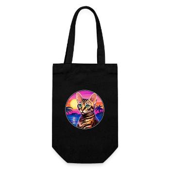 Bengal-Katzenrasse, Aquarell-Cartoon-Kawaii-Haustier - Geschenkbeutel für Flaschen - Schwarz - Vorne