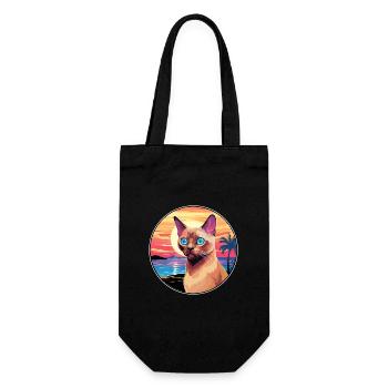 Europäische burmesische Katze Aquarell Cartoon Kawaii - Geschenkbeutel für Flaschen - Schwarz - Vorne