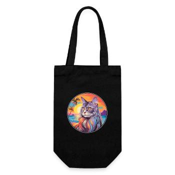 Maine Coon Katze Rasse Aquarell Karikatur Kawaii Haustier - Geschenkbeutel für Flaschen - Schwarz - Vorne
