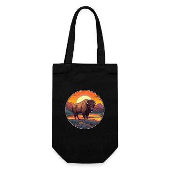 Bison Colorful Watercolor Cartoon Kawaii Animal - Gift Bag for Bottles - black - Front