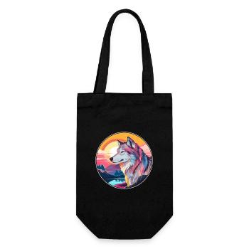 Wolf Buntes Aquarell Cartoon Kawaii Tier - Geschenkbeutel für Flaschen - Schwarz - Vorne